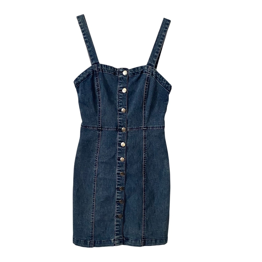 Aeropostale Womens Medium Wash Denim Button Down Mini Dress Blue Size Small‎